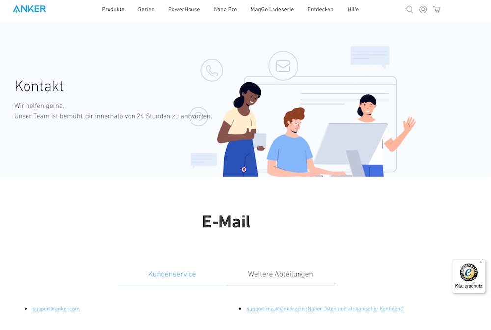 Anker Kontakt Deutschland - Email